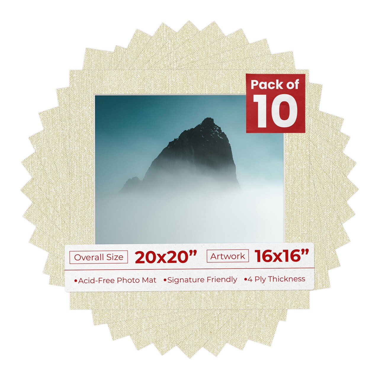 Off White Canvas Mat Board for 20x20 Frames - Fits 16x16 Photos